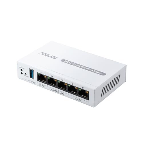 ASUS ExpertWiFi EBG15 Gigabit VPN Wired Router, up to 3 WAN ethernet Ports + 1 USB WAN, IPS Intrusion Prevention, Layer 7 Firewall, Commercial-Grade Network Security, Remote Management with App