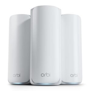 NETGEAR Orbi 770 Series Tri-Band WiFi 7 Mesh Network System (RBE773) – Router + 2 Satellite Extenders, Security Features, Up to 11Gbps, Covers up to 8,000 sq. ft., 100 Devices, 2.5 Gig Internet Port