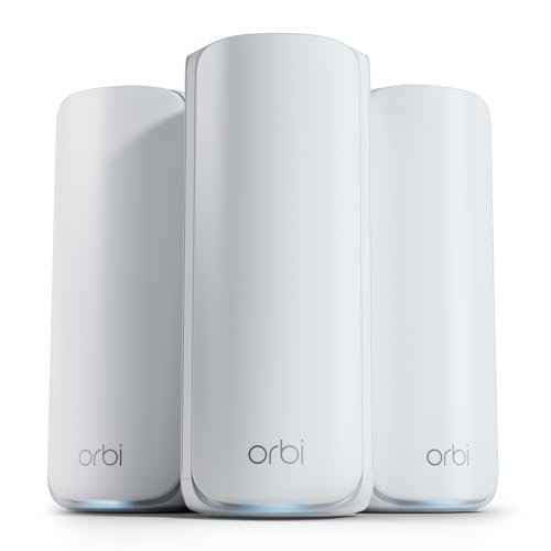 NETGEAR Orbi 770 Series Tri-Band WiFi 7 Mesh Network System (RBE773) – Router + 2 Satellite Extenders, Security Features, Up to 11Gbps, Covers up to 8,000 sq. ft., 100 Devices, 2.5 Gig Internet Port